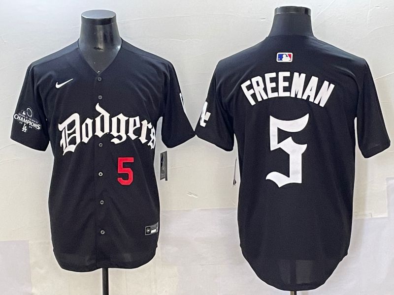 Men 2025 Los Angeles Dodgers #5 Freeman Black Seventh generation Joint Name Nike MLB Jersey style 3